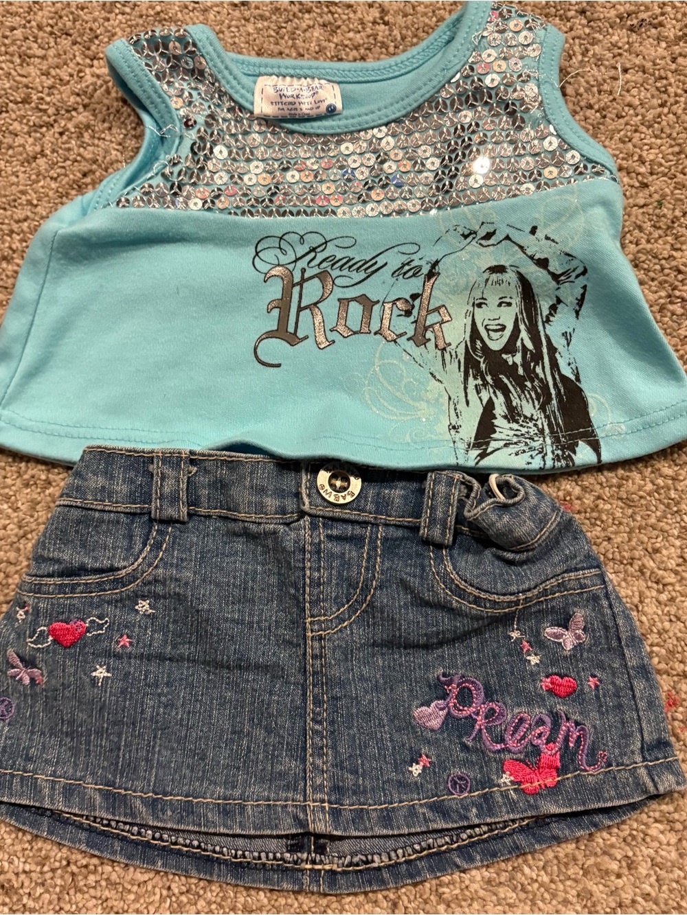 Build a Bear Hannah Montana Outfit Denim Skirt with Blue Ready to Rock Top